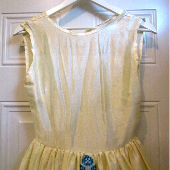 Vintage 50s Dress Embroidery Layered Crinoline Lined Turquoise Blue Size S/M - Picture 3 of 9